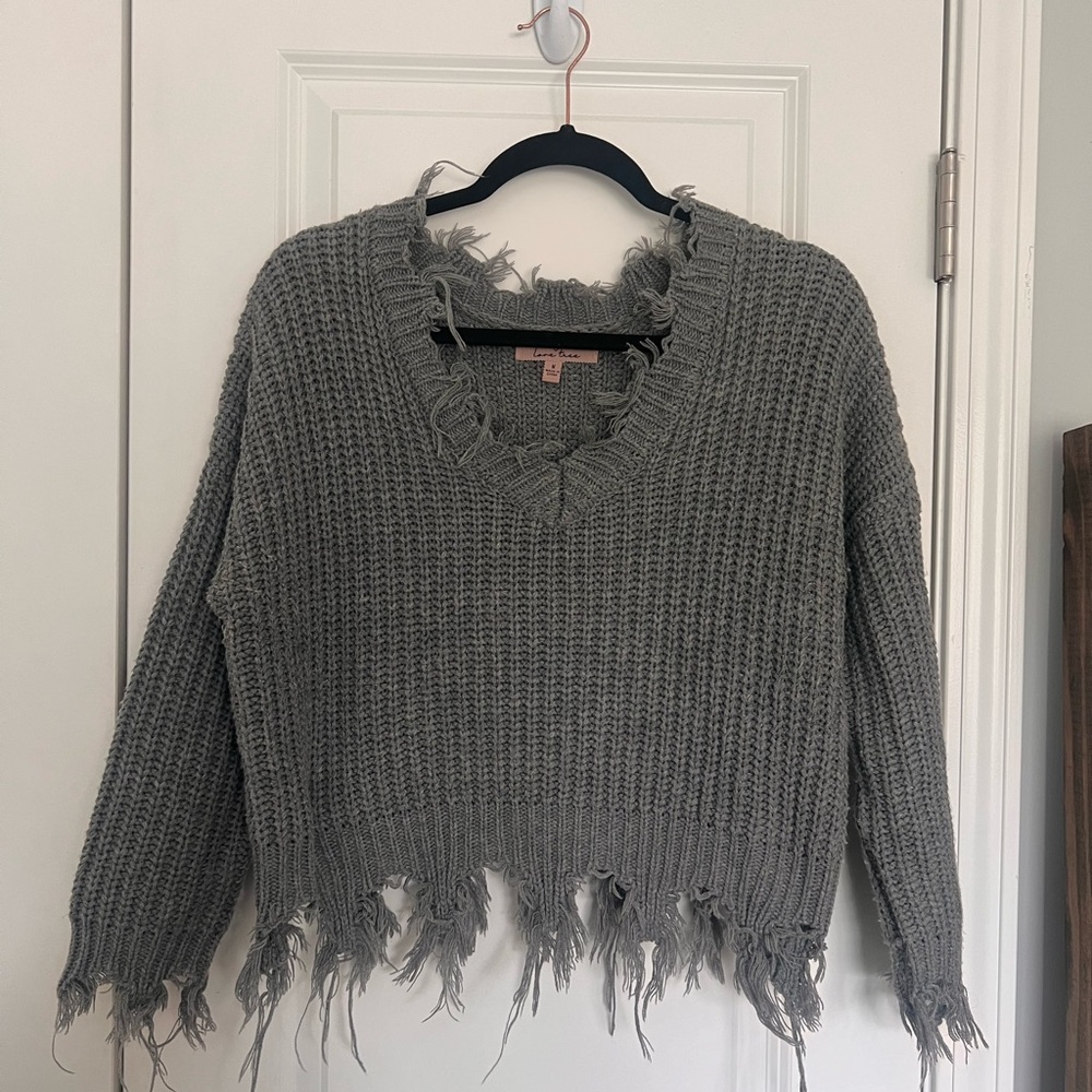 Love Tree - Gray V-Neck Ribbed Sweater (Gently Worn) - Picture 2 of 3
